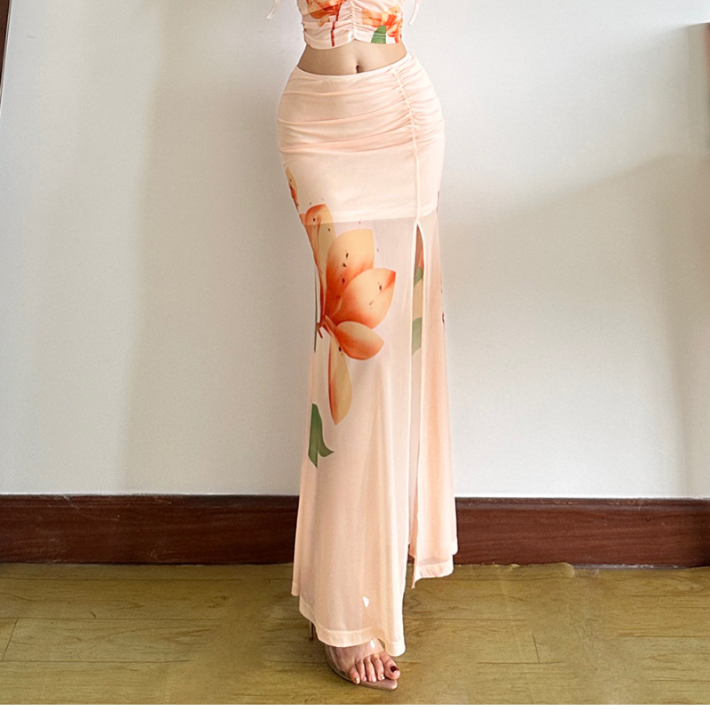 Little Flower Print Mesh Vintage Casual Swing Elegant Kawaii High Waist Cotton A Line Retro Runway Midi Party Skirts