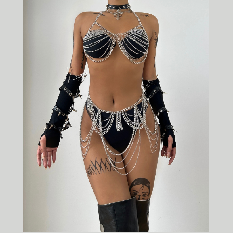 Halter hollow out beaded metal chain top main image 0