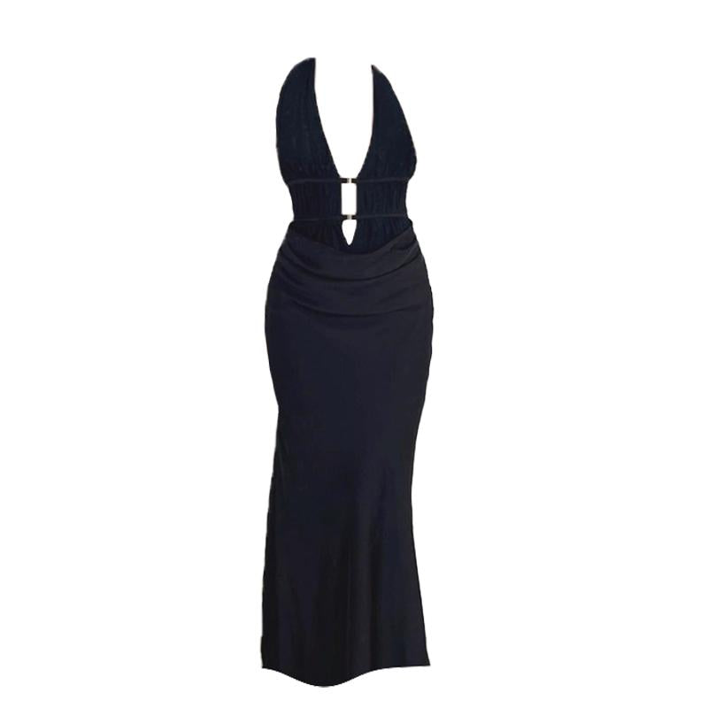 Backless ruched solid long sleeve maxi dress main image 0