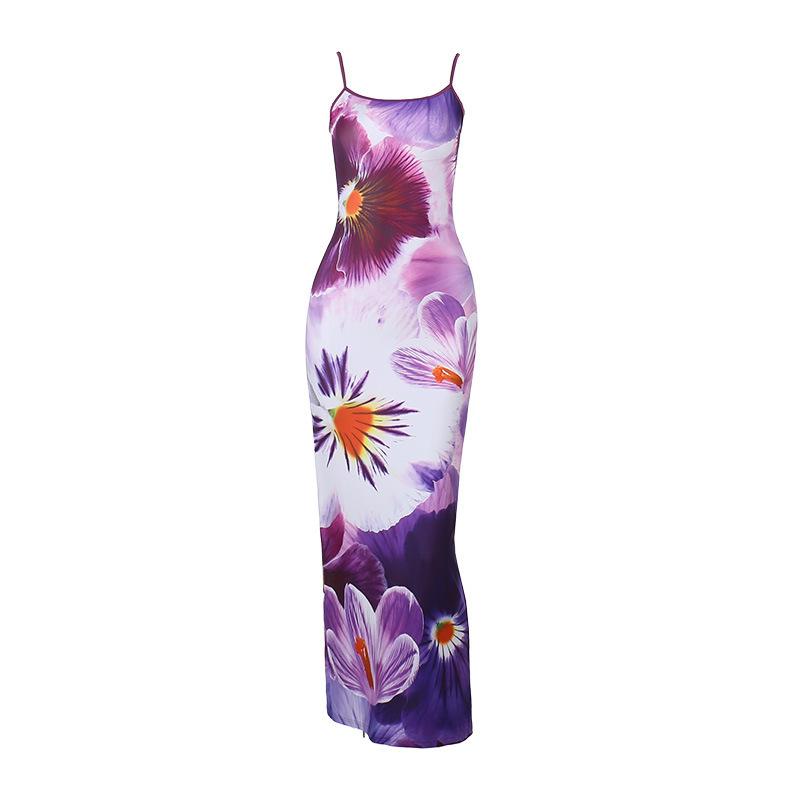 V neck flower print cami maxi dress