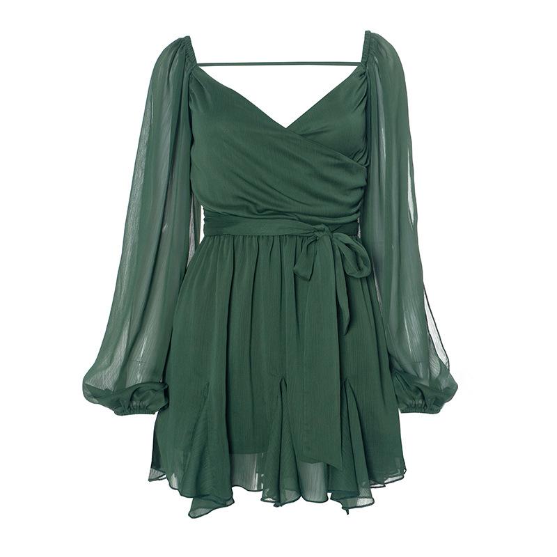 Puff Sleeve Cut Out Ruched Peasant Mini Dress