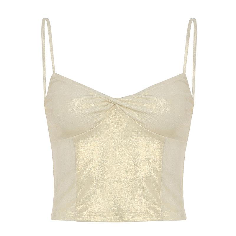 V neck rivet applique backless contrast cami top