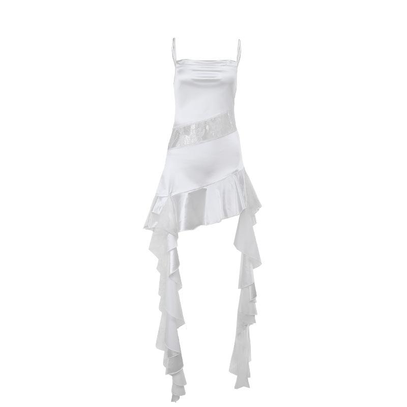 Hart Cami Strap Ruffle Mini Dress Lace White