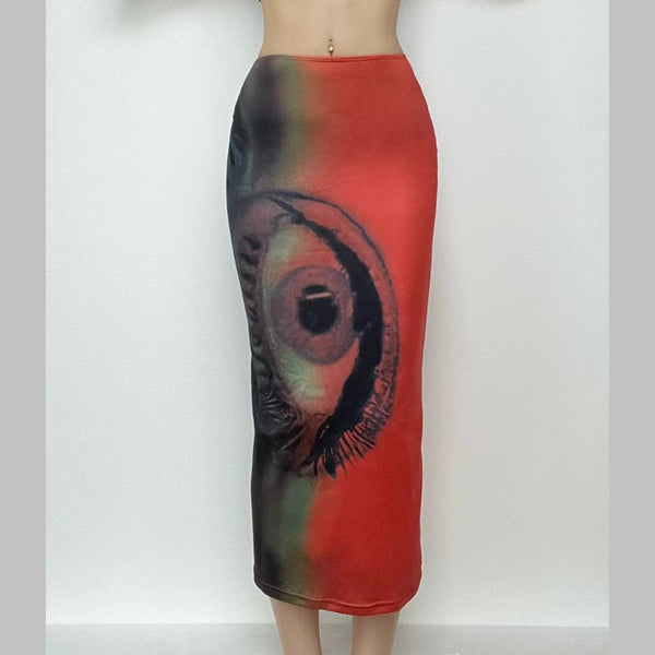 Contrast abstract print midi skirt cyberpunk Sci-Fi Fashion