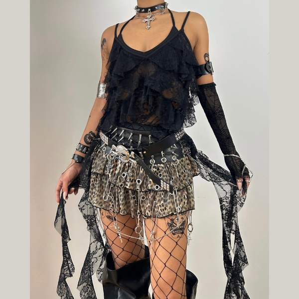 V neck lace ruffle 2 piece cami top