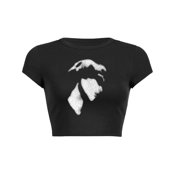 Abstract Face Crop Top Baby Tee