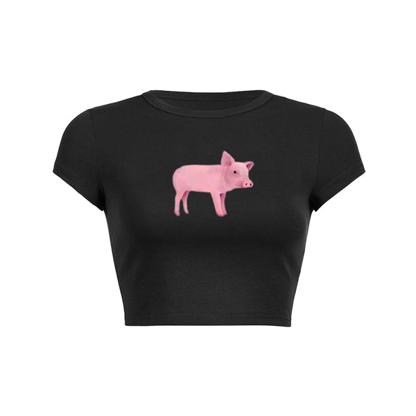 愛らしい子豚のクロップトップベビーTシャツ