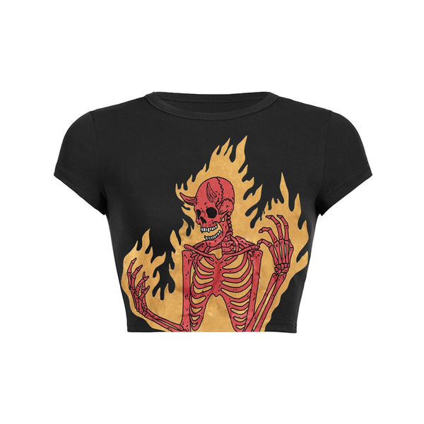 Fire demon skeleton print Baby Tee