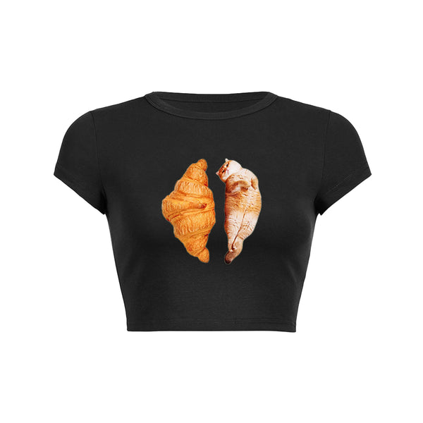 Camiseta para bebé Top corto con gato Croissant 