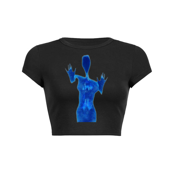 Camiseta para bebés Top corto con silueta de alienígena azul 