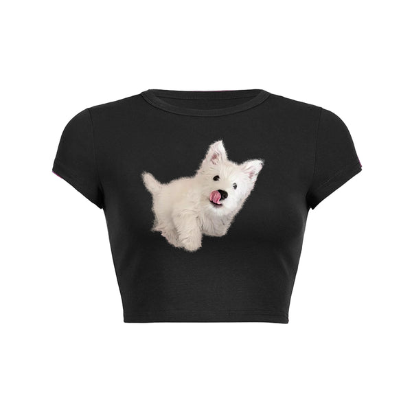 愛らしい犬のクロップトップベビーTシャツ