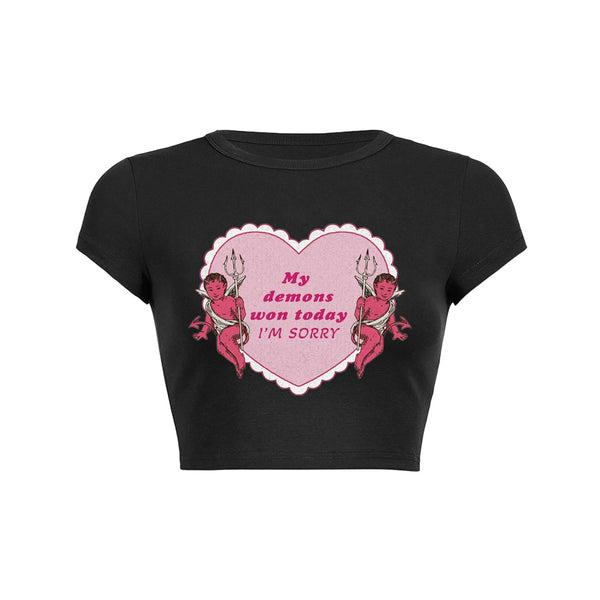 My Demons Won Graphic Crop Top Baby Tee