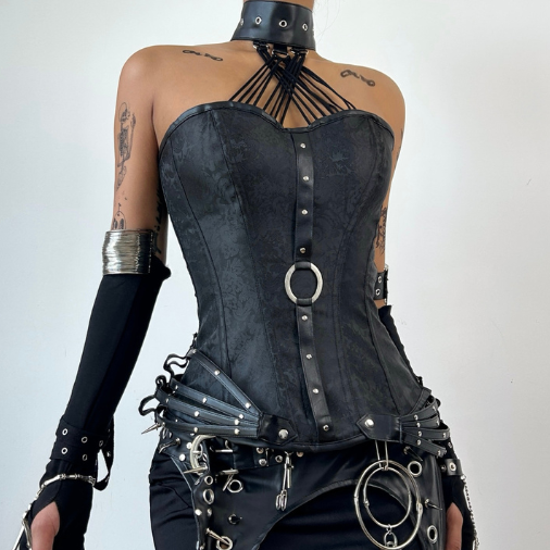 Halter o ring corset lace up top