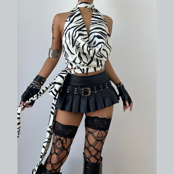 Zebra print halter backless top