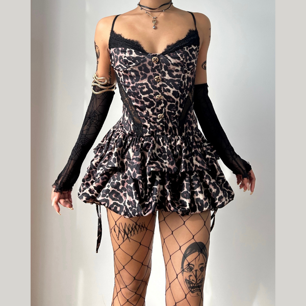 Leopard print v neck raw hem cami mini dress