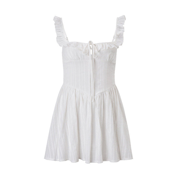 Square neck ruffle smocked cami mini dress