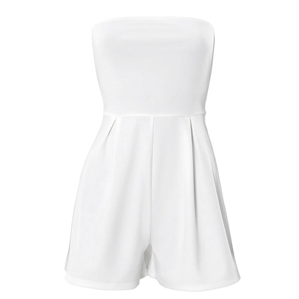 Beige ruched backless tube romper