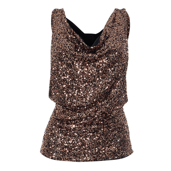 Hoodie glitter cowl neck metal chain top