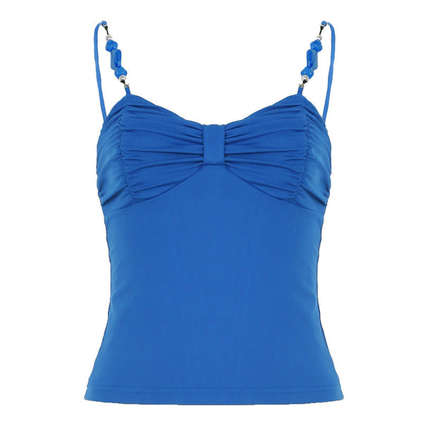 Ruched beaded solid cami top