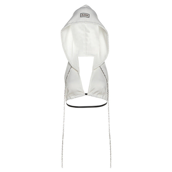 Hoodie metal chain v neck backless crop top