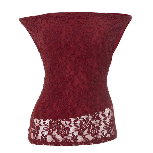 Lace off shoulder sleeveless solid top