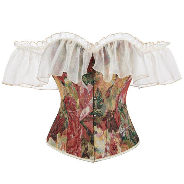 Off shoulder ruffle button corset top