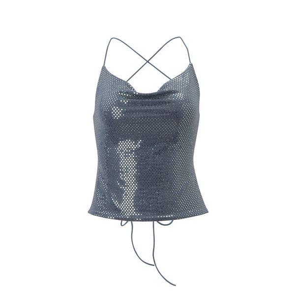 Glitter cross back backless cami top