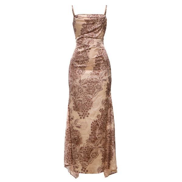 Square neck flower print backless cami maxi dress