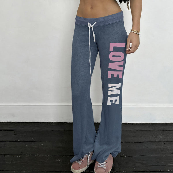 Drawstring letter pattern low rise straight leg pant