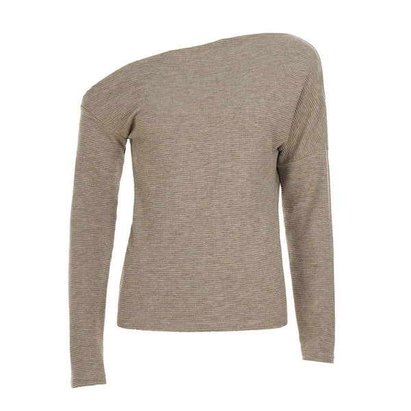 Long sleeve waffle irregular solid top