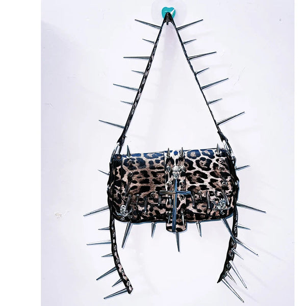 Leopard print rivet cross applique crossbody purses bag