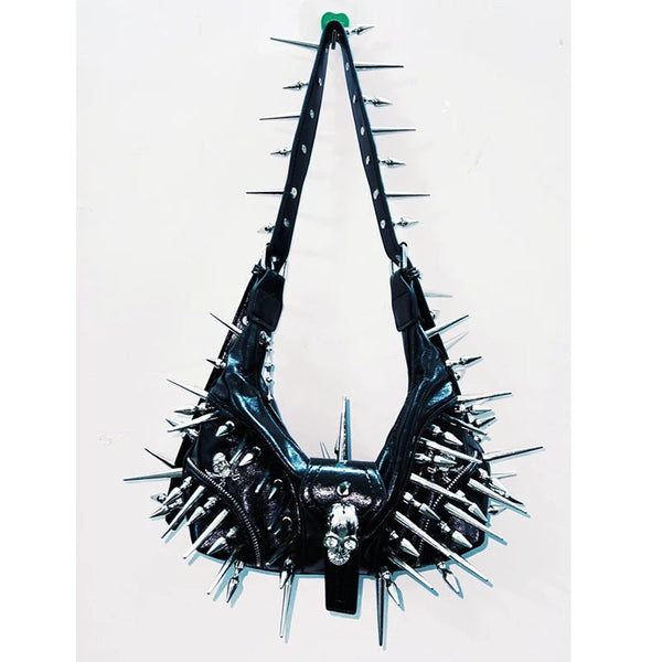 Skull applique PU leather rivet crossbody purses bag