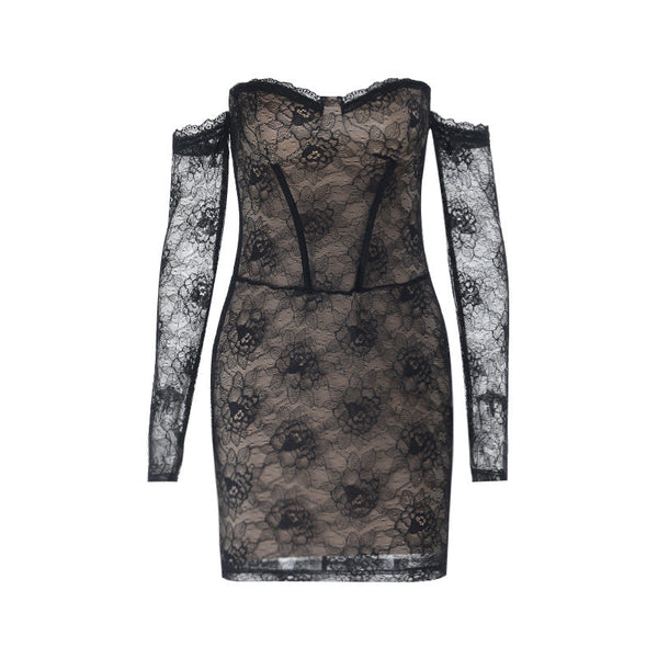 Long sleeve lace off shoulder mini dress