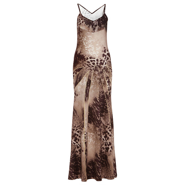 Leopard print v neck cami maxi dress
