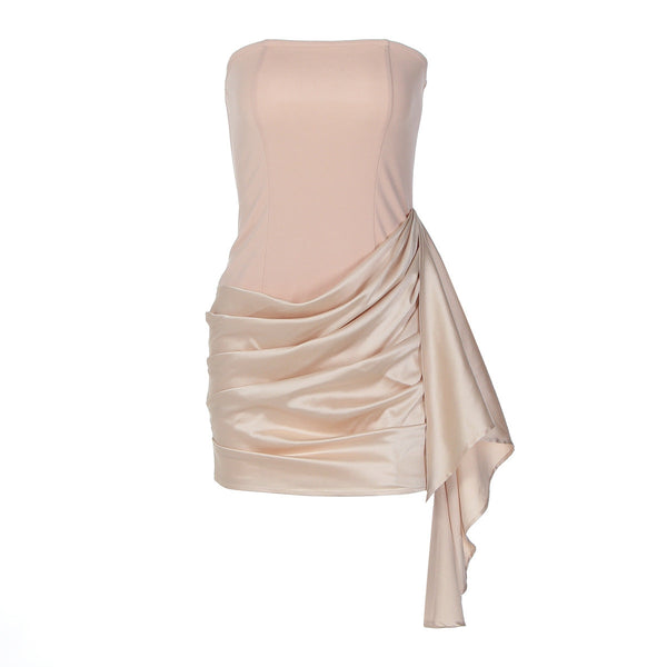 Satin ruched backless tube dress