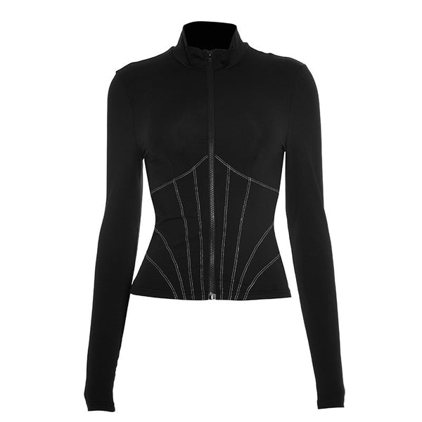 Zip-up long sleeve stitch solid top
