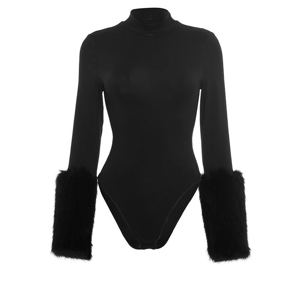 Long sleeve fluffy crewneck button bodysuit