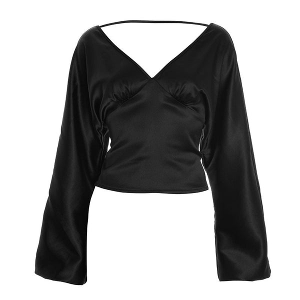 Long sleeve v neck ruched zip-up solid top