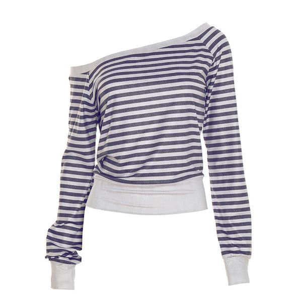 Irregular striped print long sleeve contrast top