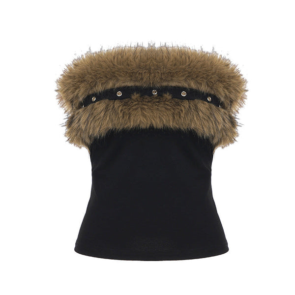 Fluffy backless solid tube top