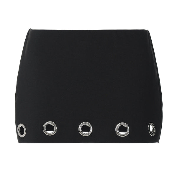 Hollow out A line solid mini skirt