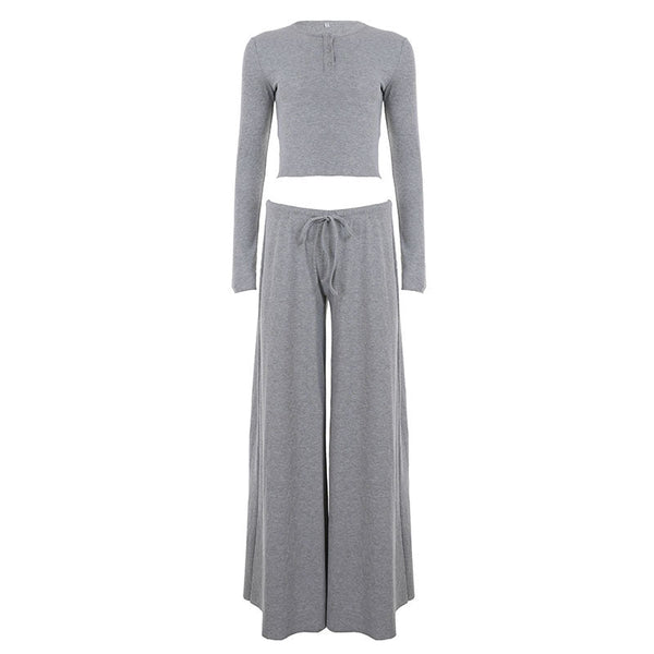 Long sleeve crewneck button self tie pant set