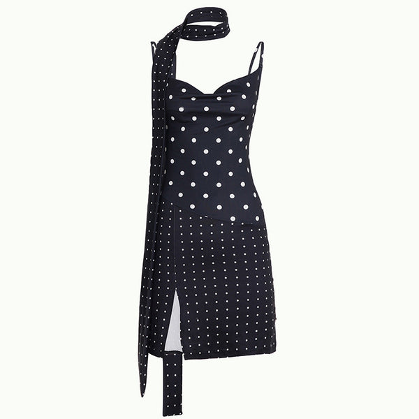 Polka dot slit v neck cami mini dress