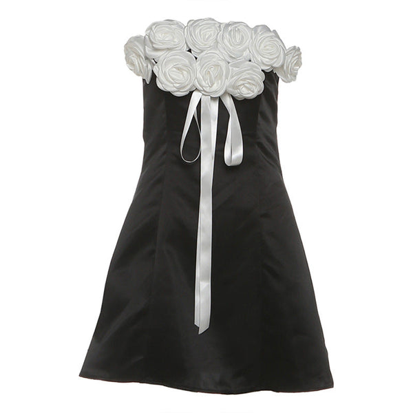 Flower applique zip-up mini dress