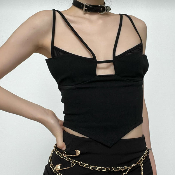 Mesh solid patchwork backless hollow out crop top y2k 90s Revival Techno Fashion