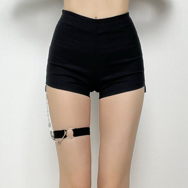 High waist zip up metal chain short pant goth Alternative Darkwave Fashion
