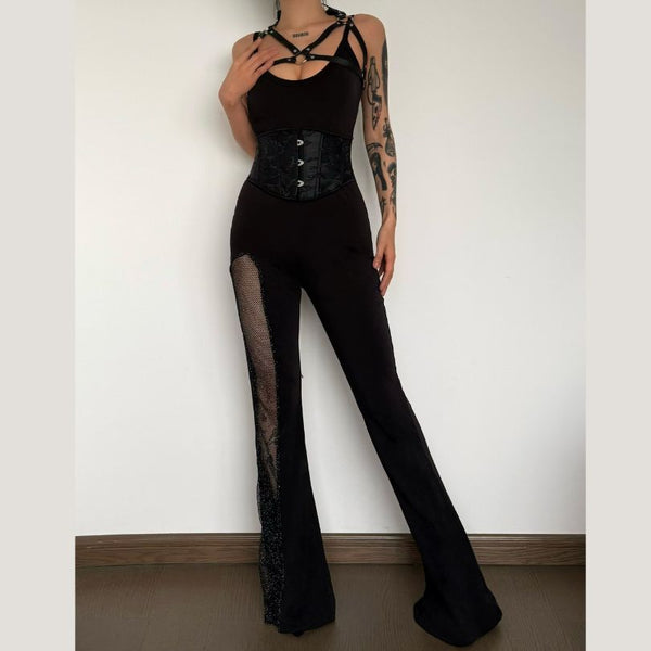 Sleeveless mesh flared jumpsuit