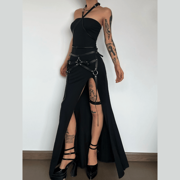 High slit solid backless tube maxi dress