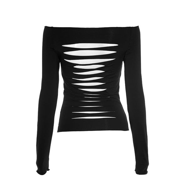 Off shoulder hollow out long sleeve top