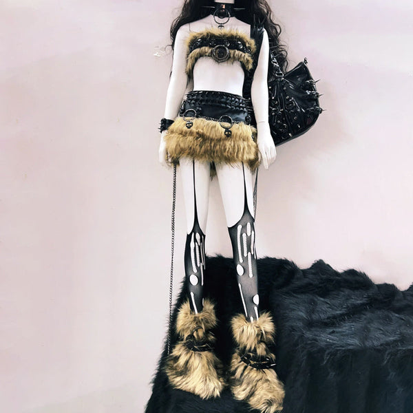 Fluffy o ring skull applique backless tube top